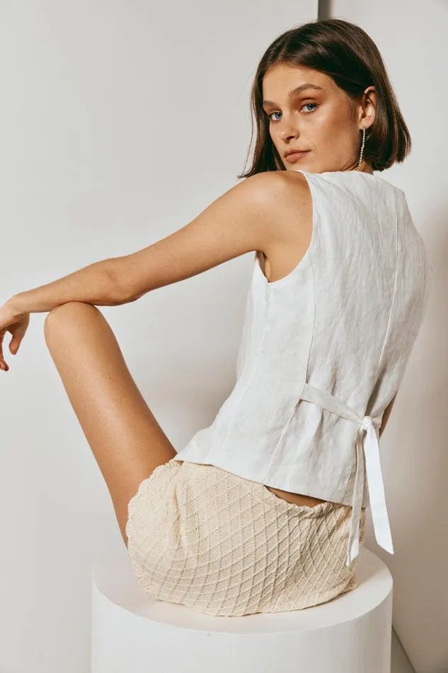 VRG GRL Italian Streets Linen Vest White Women Vests