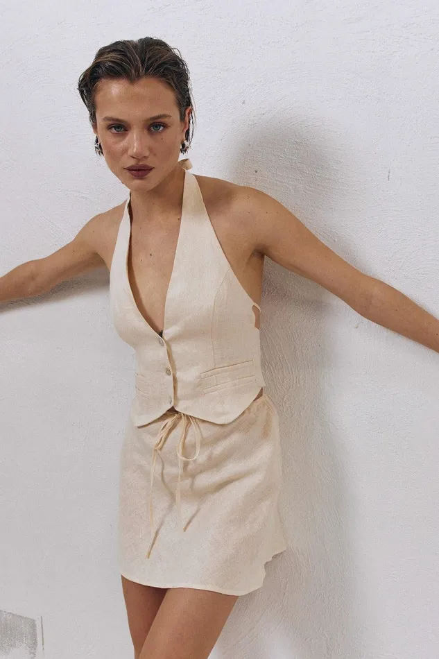 VRG GRL Los Cabos Linen Vest Cream Women Vests