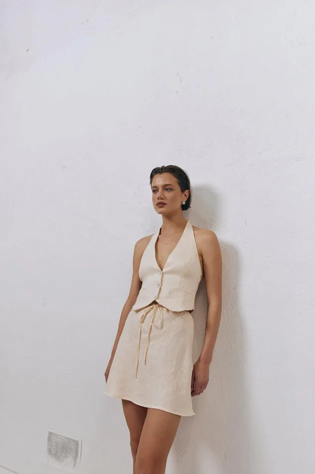 VRG GRL Los Cabos Linen Vest Cream Women Vests VRG GRL Los Cabos Linen Vest Cream Women Vests