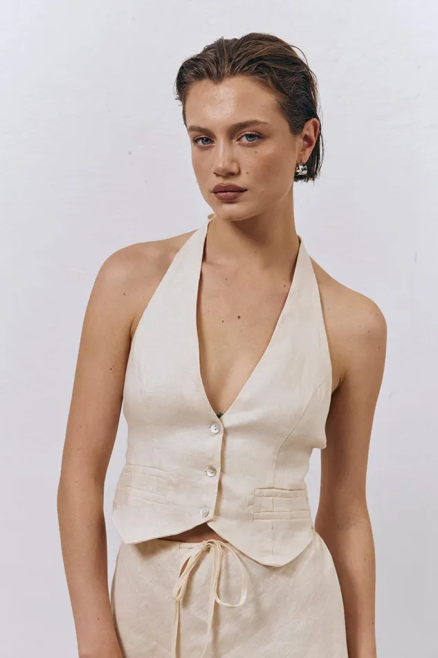 VRG GRL Los Cabos Linen Vest Cream Women Vests VRG GRL Los Cabos Linen Vest Cream Women Vests