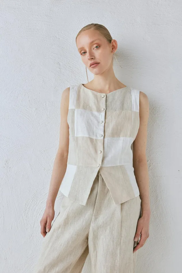 VRG GRL Rare Linen Vest Natural Women Sleeveless VRG GRL Rare Linen Vest Natural Women Sleeveless