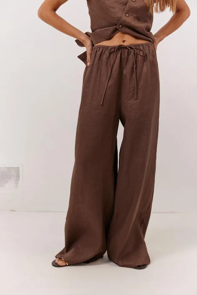VRG GRL Raya Linen Pants Chocolate Women Sets VRG GRL Raya Linen Pants Chocolate Women Sets