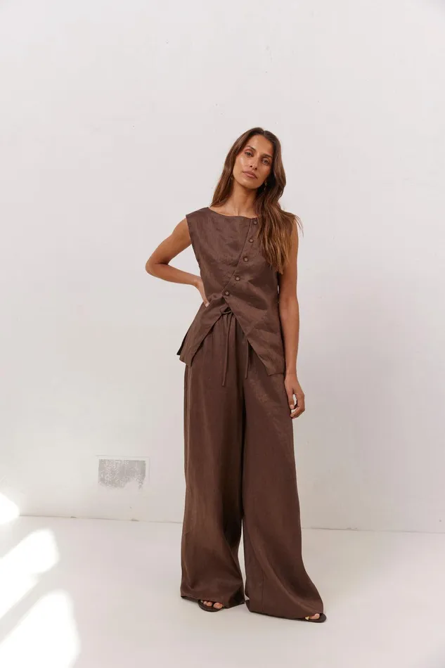 VRG GRL Raya Linen Pants Chocolate Women Sets VRG GRL Raya Linen Pants Chocolate Women Sets