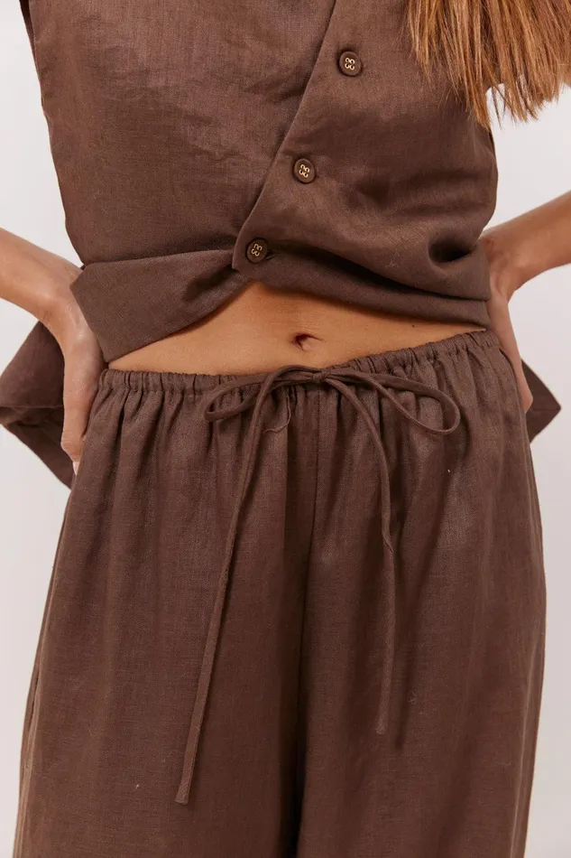 VRG GRL Raya Linen Pants Chocolate Women Sets VRG GRL Raya Linen Pants Chocolate Women Sets
