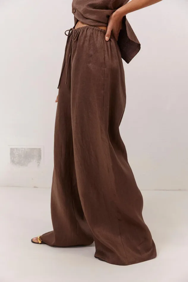 VRG GRL Raya Linen Pants Chocolate Women Sets VRG GRL Raya Linen Pants Chocolate Women Sets