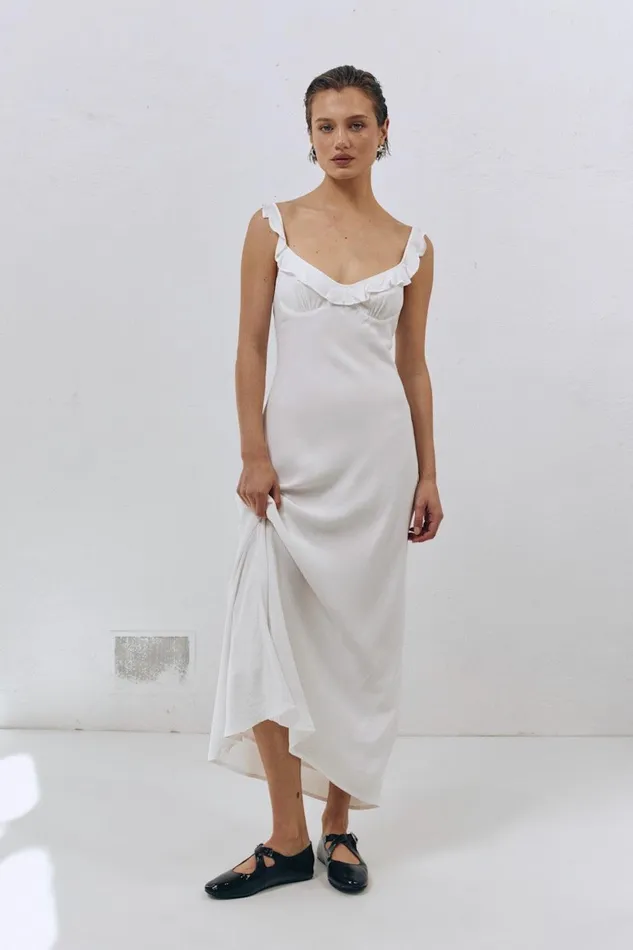 VRG GRL Rosalia Bias Cut Midi Dress White Women MidiMaxi Dresses