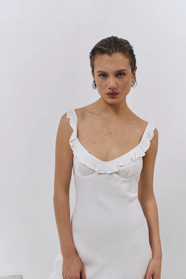 VRG GRL Rosalia Bias Cut Midi Dress White Women MidiMaxi Dresses VRG GRL Rosalia Bias Cut Midi Dress White Women MidiMaxi Dresses