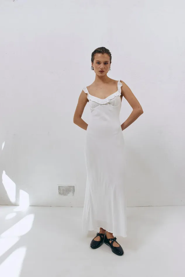 VRG GRL Rosalia Bias Cut Midi Dress White Women MidiMaxi Dresses VRG GRL Rosalia Bias Cut Midi Dress White Women MidiMaxi Dresses