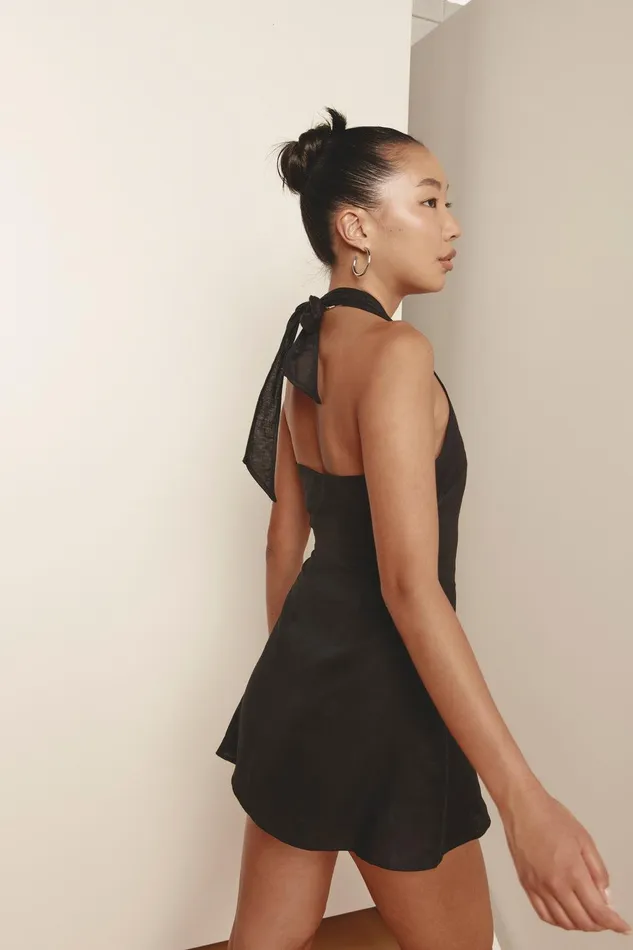 VRG GRL Sonny Linen Mini Dress Black Women Mini Dresses VRG GRL Sonny Linen Mini Dress Black Women Mini Dresses