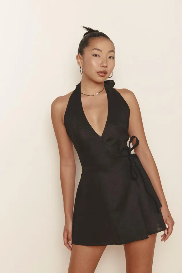 VRG GRL Sonny Linen Mini Dress Black Women Mini Dresses VRG GRL Sonny Linen Mini Dress Black Women Mini Dresses