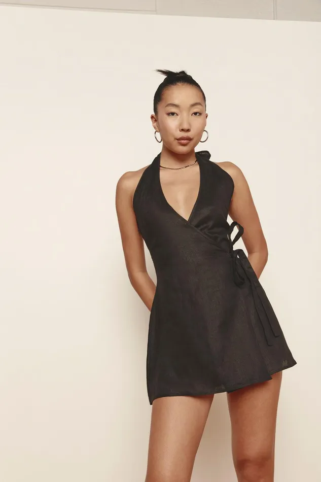 VRG GRL Sonny Linen Mini Dress Black Women Mini Dresses VRG GRL Sonny Linen Mini Dress Black Women Mini Dresses