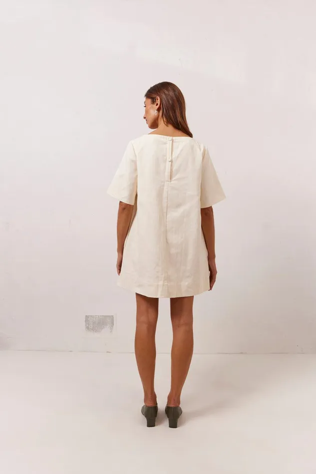 VRG GRL Suki Denim Mini Dress Cream Women Mini Dresses VRG GRL Suki Denim Mini Dress Cream Women Mini Dresses