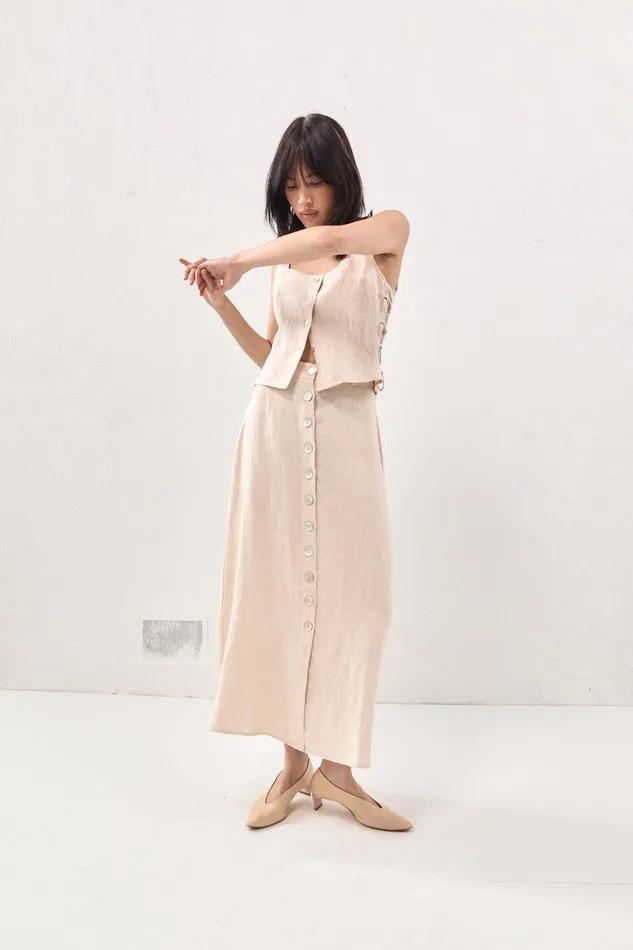 VRG GRL Thames Linen Midi Skirt Natural Women Skirts