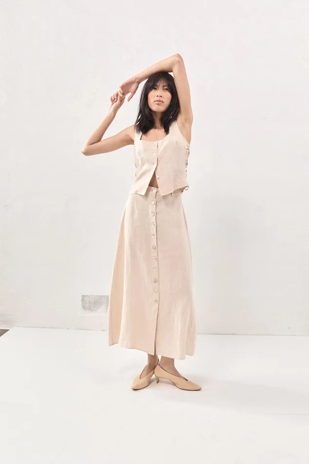 VRG GRL Thames Linen Midi Skirt Natural Women Skirts VRG GRL Thames Linen Midi Skirt Natural Women Skirts