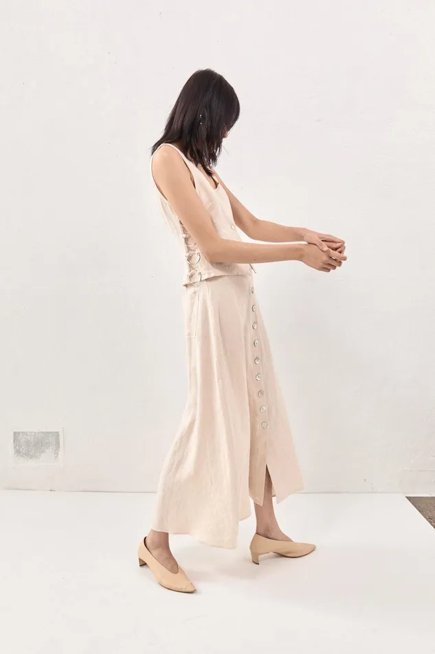 VRG GRL Thames Linen Midi Skirt Natural Women Skirts VRG GRL Thames Linen Midi Skirt Natural Women Skirts