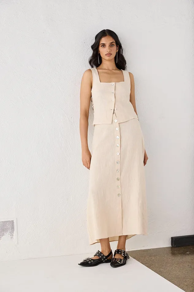 VRG GRL Thames Linen Midi Skirt Natural Women Skirts VRG GRL Thames Linen Midi Skirt Natural Women Skirts