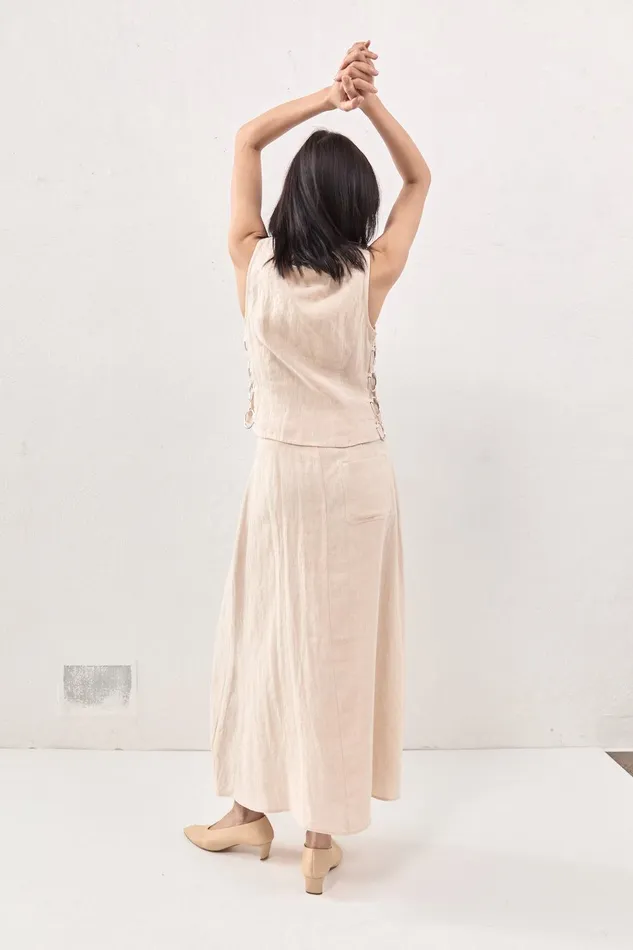 VRG GRL Thames Linen Midi Skirt Natural Women Skirts VRG GRL Thames Linen Midi Skirt Natural Women Skirts