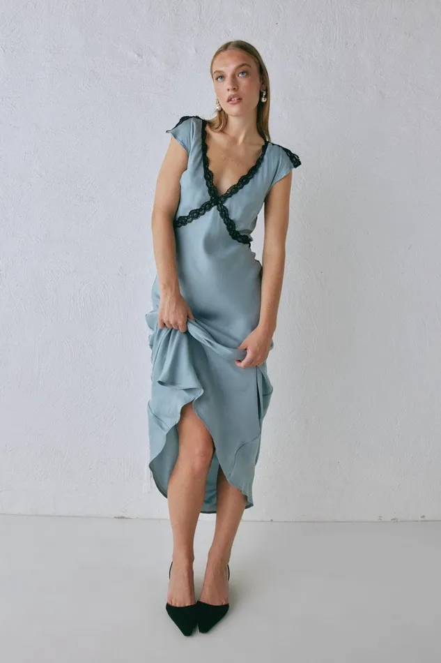 VRG GRL The Ivy Bias Cut Maxi Dress Steel Women MidiMaxi Dresses