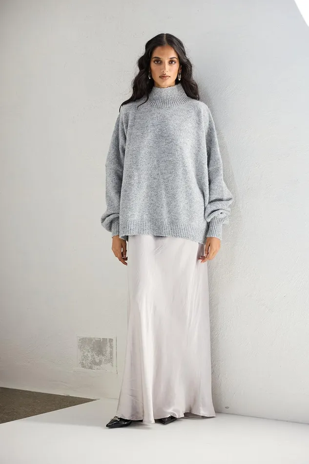 VRG GRL Yumi Knit Jumper Grey Marle Women JumpersSweaters