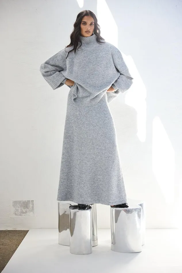 VRG GRL Yumi Knit Jumper Grey Marle Women JumpersSweaters