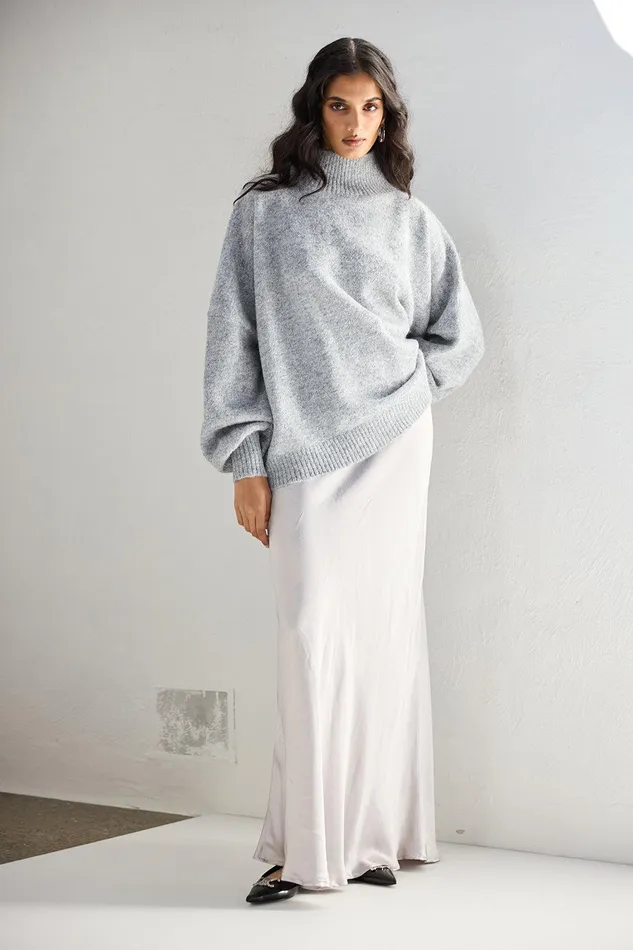 VRG GRL Yumi Knit Jumper Grey Marle Women JumpersSweaters