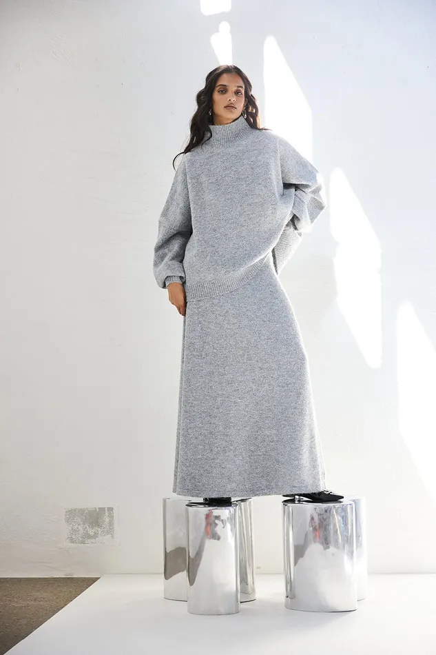 VRG GRL Yumi Knit Jumper Grey Marle Women JumpersSweaters