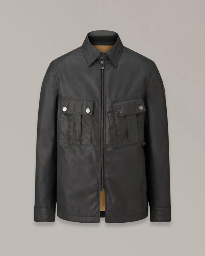 Waxed Jackets Men Belstaff Centenary Challenger Motorcycle Overshirt Black
