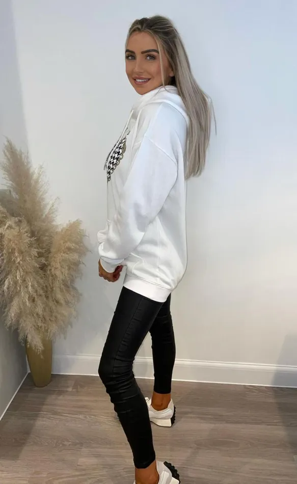 White Houndstooth Heart Hoodie Women Missfiga Tops White Houndstooth Heart Hoodie Women Missfiga Tops