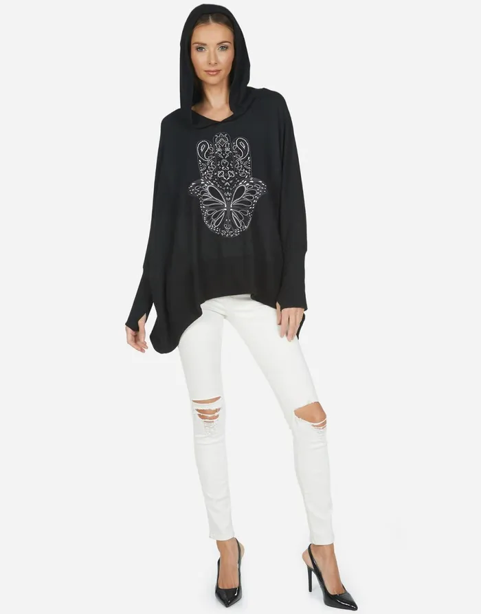 Wilma X Butterfly Hamsa Black Women039s Lauren Moshi Hoodies