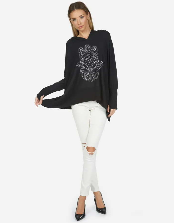 Wilma X Butterfly Hamsa Black Women039s Lauren Moshi Hoodies