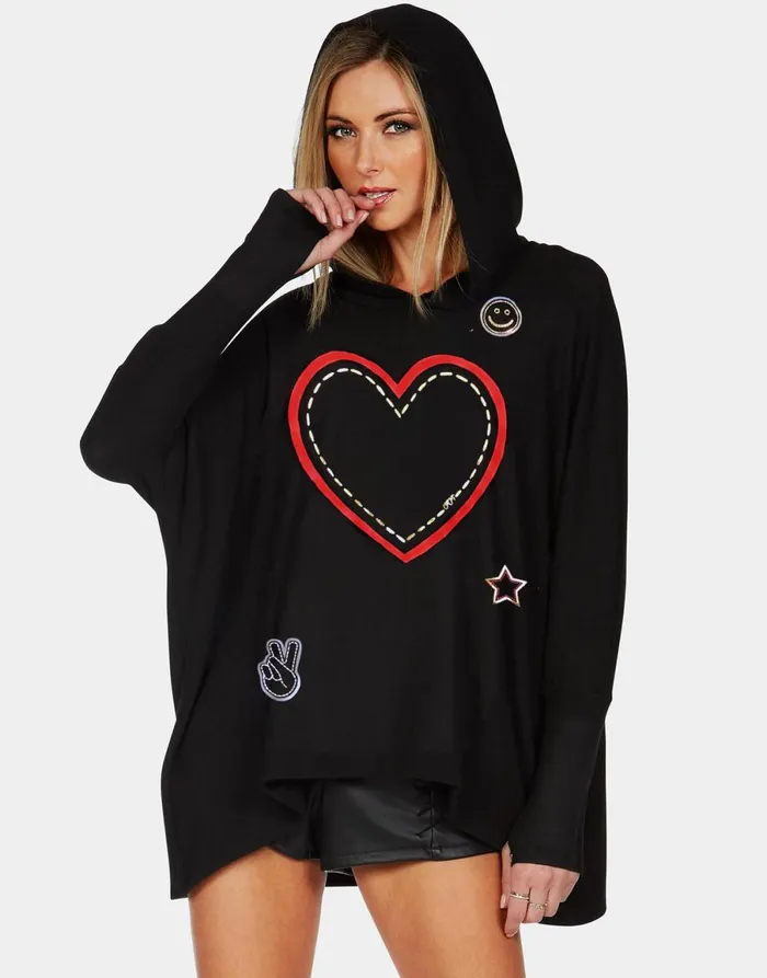 Wilma X Stitched Heart Elements Black Women039s Lauren Moshi Hoodies