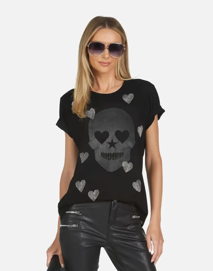 Wolf X Crystal Peace Love Skull Black Women039s Lauren Moshi Short Sleeve