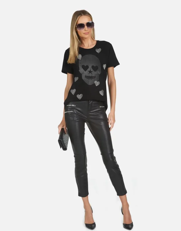 Wolf X Crystal Peace Love Skull Black Women039s Lauren Moshi Short Sleeve