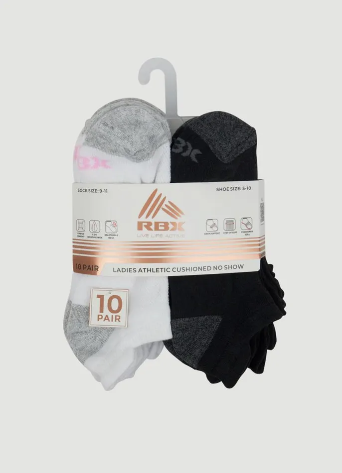 Women 10Pack Heel Tab Socks Blackwhite RBX Active Socks