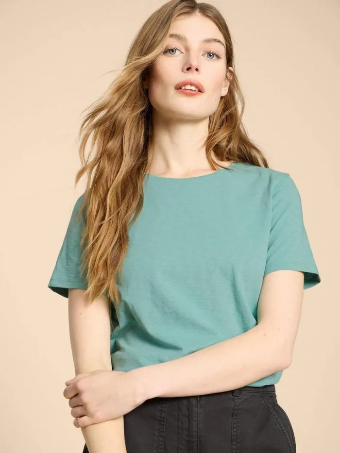 Women ABBIE TEE Mid Teal White Stuff Tops and Tees