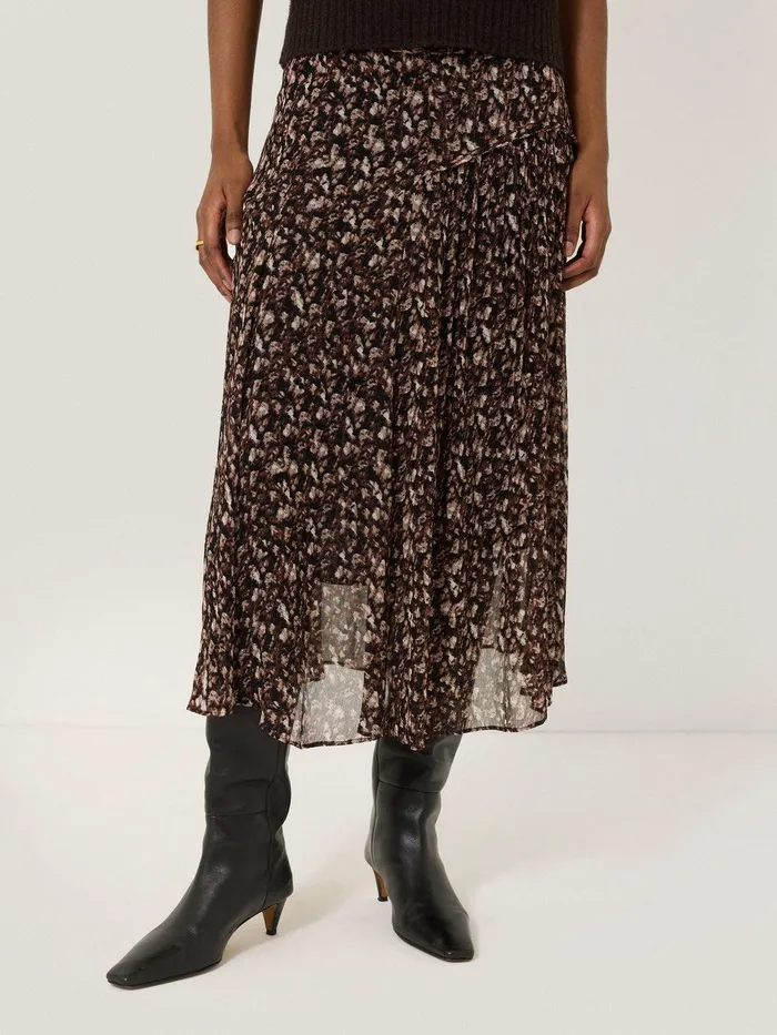 Women Abstract Leopard Midi Skirt Brown Jigsaw Skirts