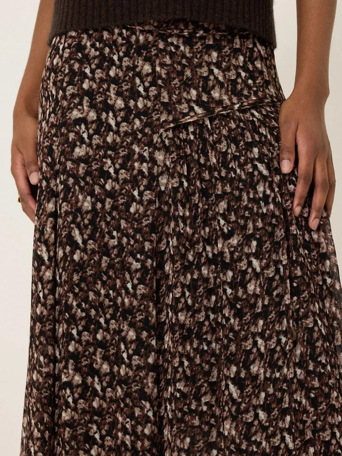 Women Abstract Leopard Midi Skirt Brown Jigsaw Skirts