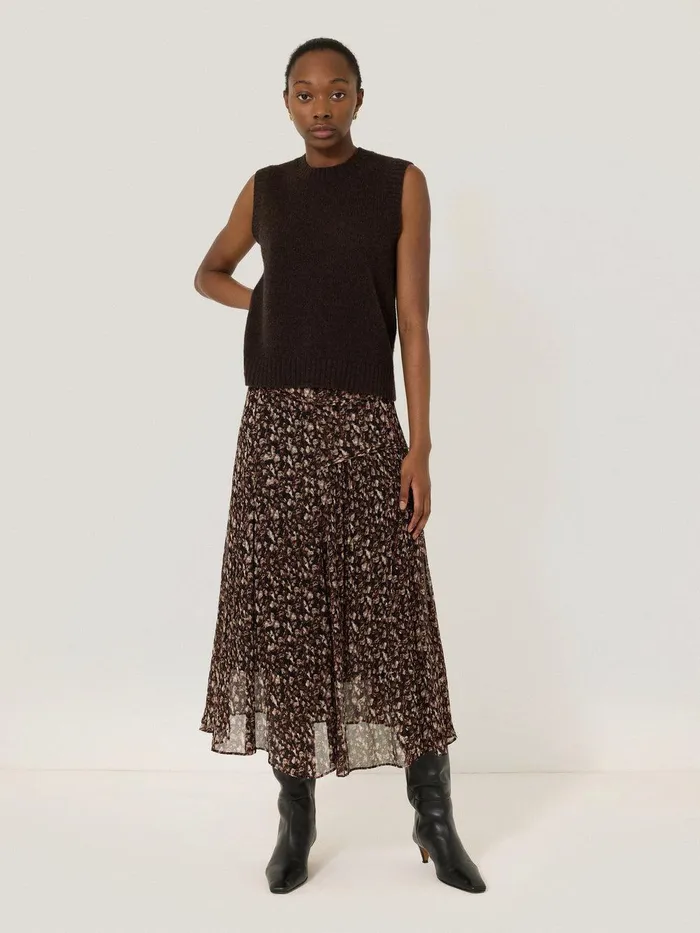 Women Abstract Leopard Midi Skirt Brown Jigsaw Skirts