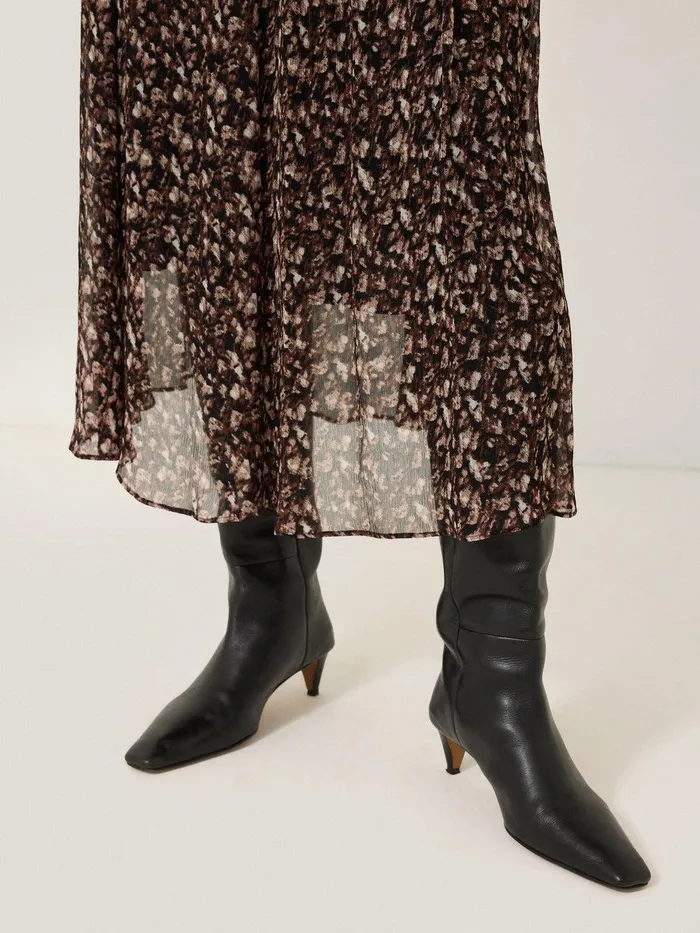 Women Abstract Leopard Midi Skirt Brown Jigsaw Skirts
