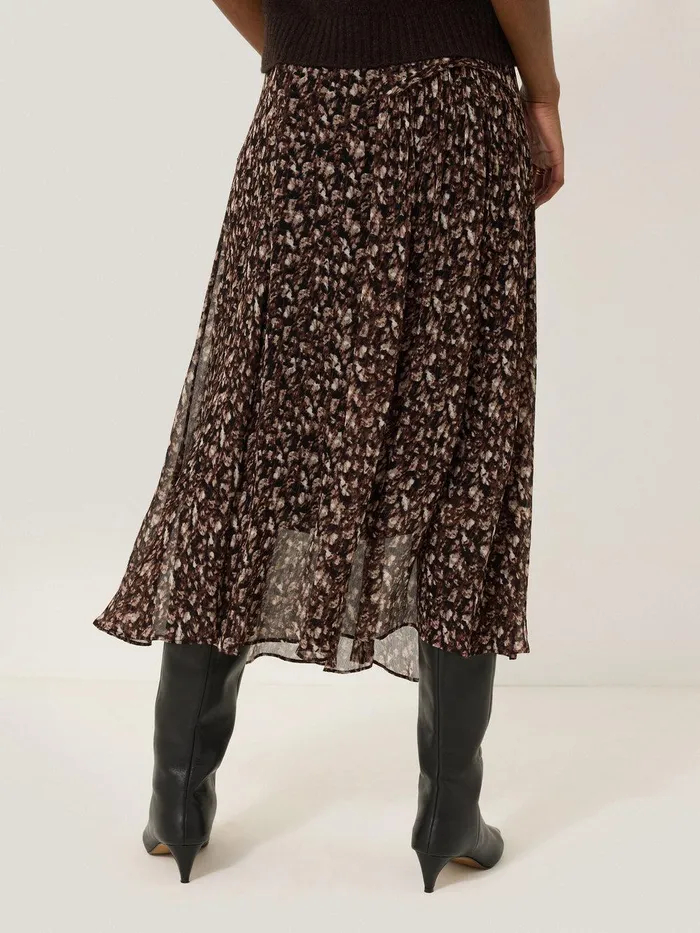 Women Abstract Leopard Midi Skirt Brown Jigsaw Skirts