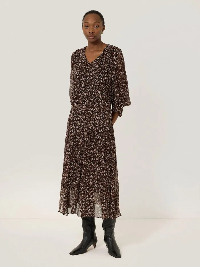Women Abstract Leopard Midi Skirt Brown Jigsaw Skirts