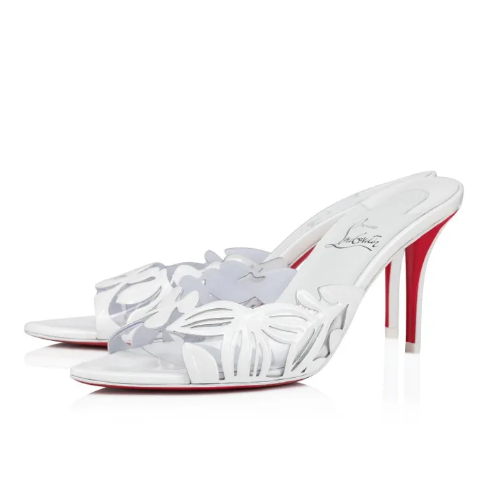 Women Apostropha Mule Petunia 80 Mm Mules 8211 PVC And Patent Leather 8211 White Christian Louboutin Sandals and Slides
