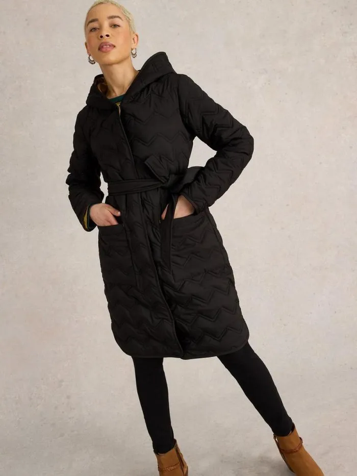 Women Arlet Quilted Coat Pure Black White Stuff Coats and Jackets