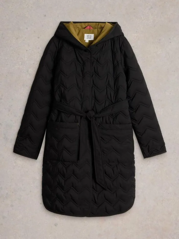 Women Arlet Quilted Coat Pure Black White Stuff Coats and Jackets
