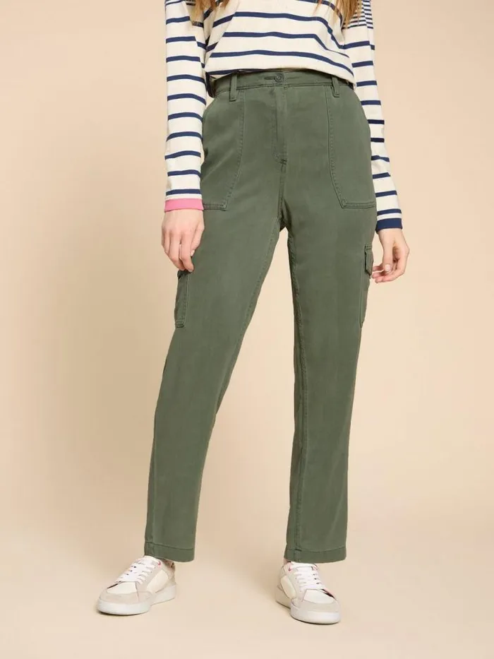 Women Arlo Tencel Cargo Trouser Mid Green White Stuff Trousers