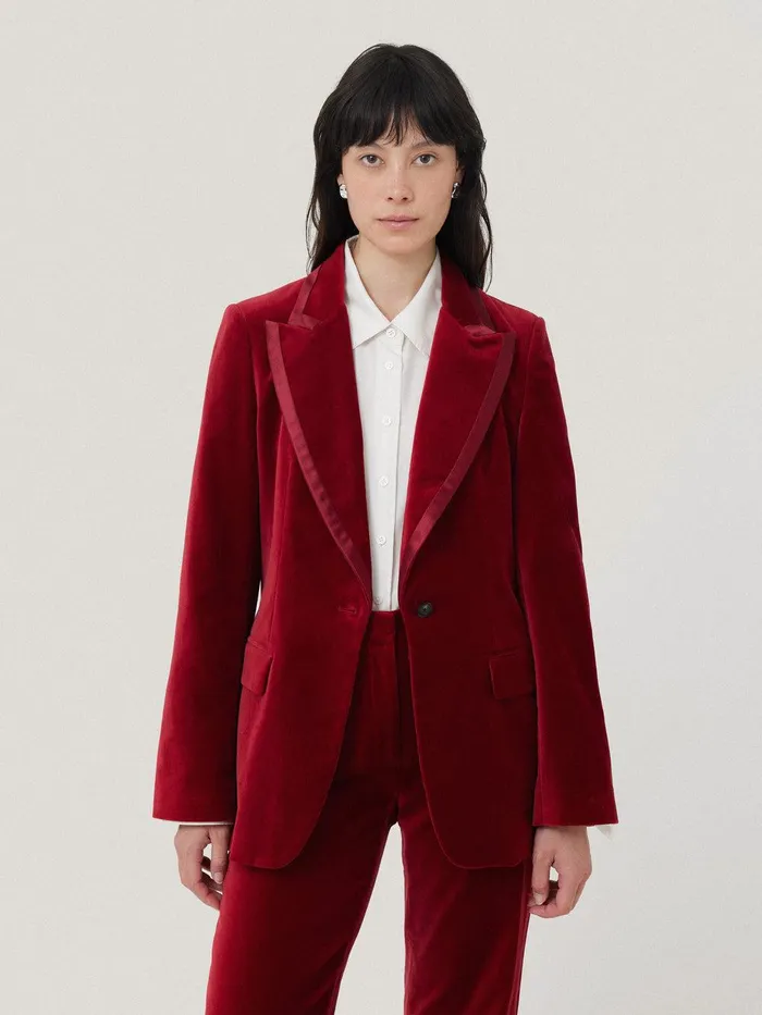 Women Ashby Velvet Blazer Red Jigsaw Suits and Tailoring