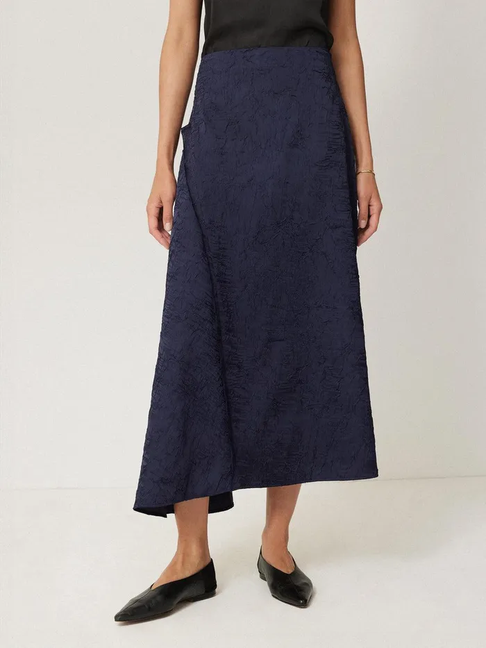 Women Asymmetric Textured Skirt Navy Jigsaw Party