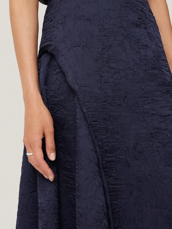 Women Asymmetric Textured Skirt Navy Jigsaw Party