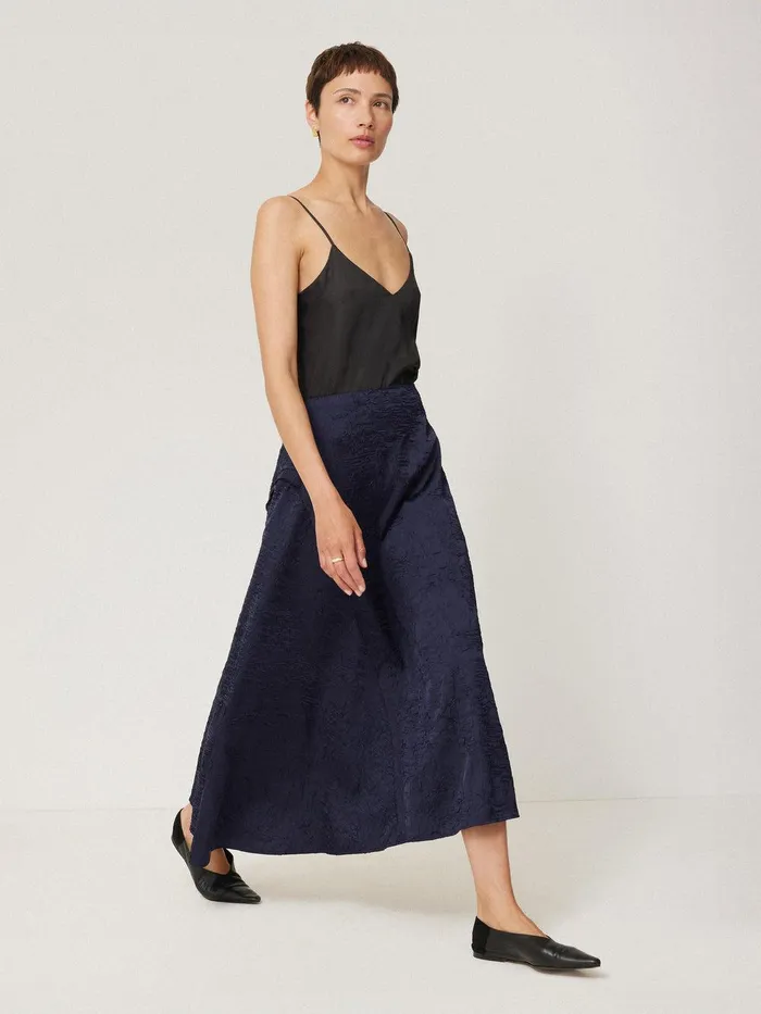 Women Asymmetric Textured Skirt Navy Jigsaw Party