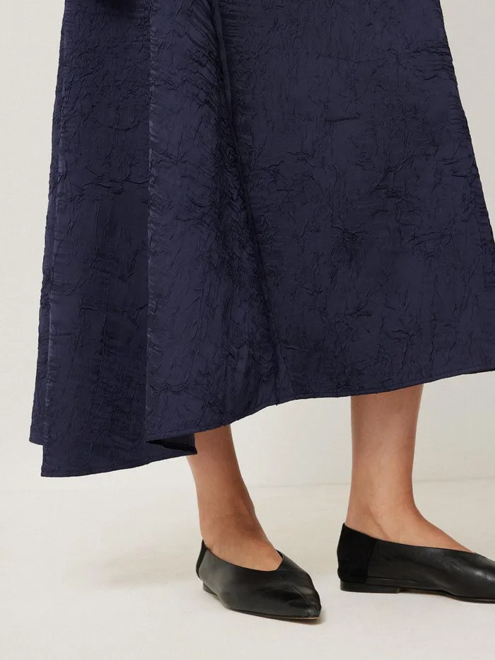 Women Asymmetric Textured Skirt Navy Jigsaw Party